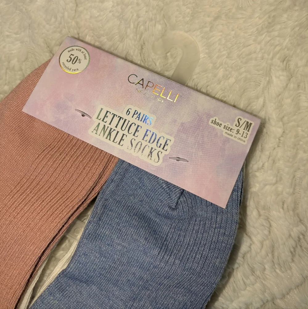 ❤️ NWT Girls Socks 6 pair Capelli Lettuce Edge S/M Shoe Size 9-13